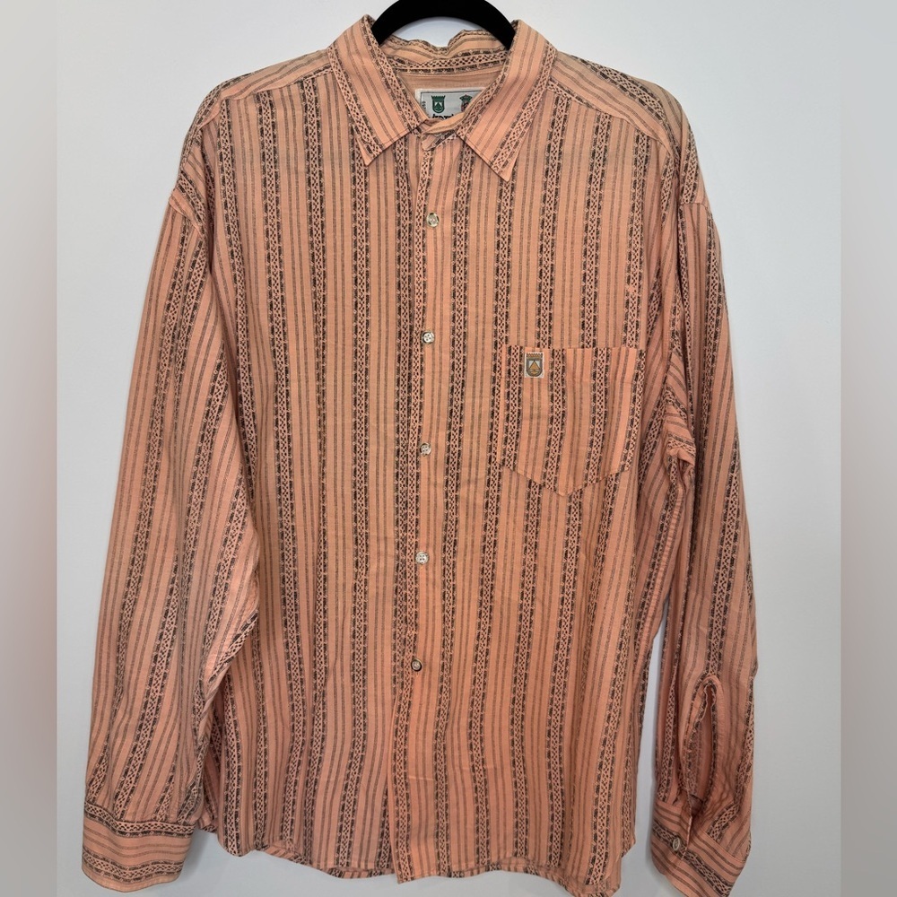 Vintage Vertevalle France Peach salmon Patterned buttons shirt size large